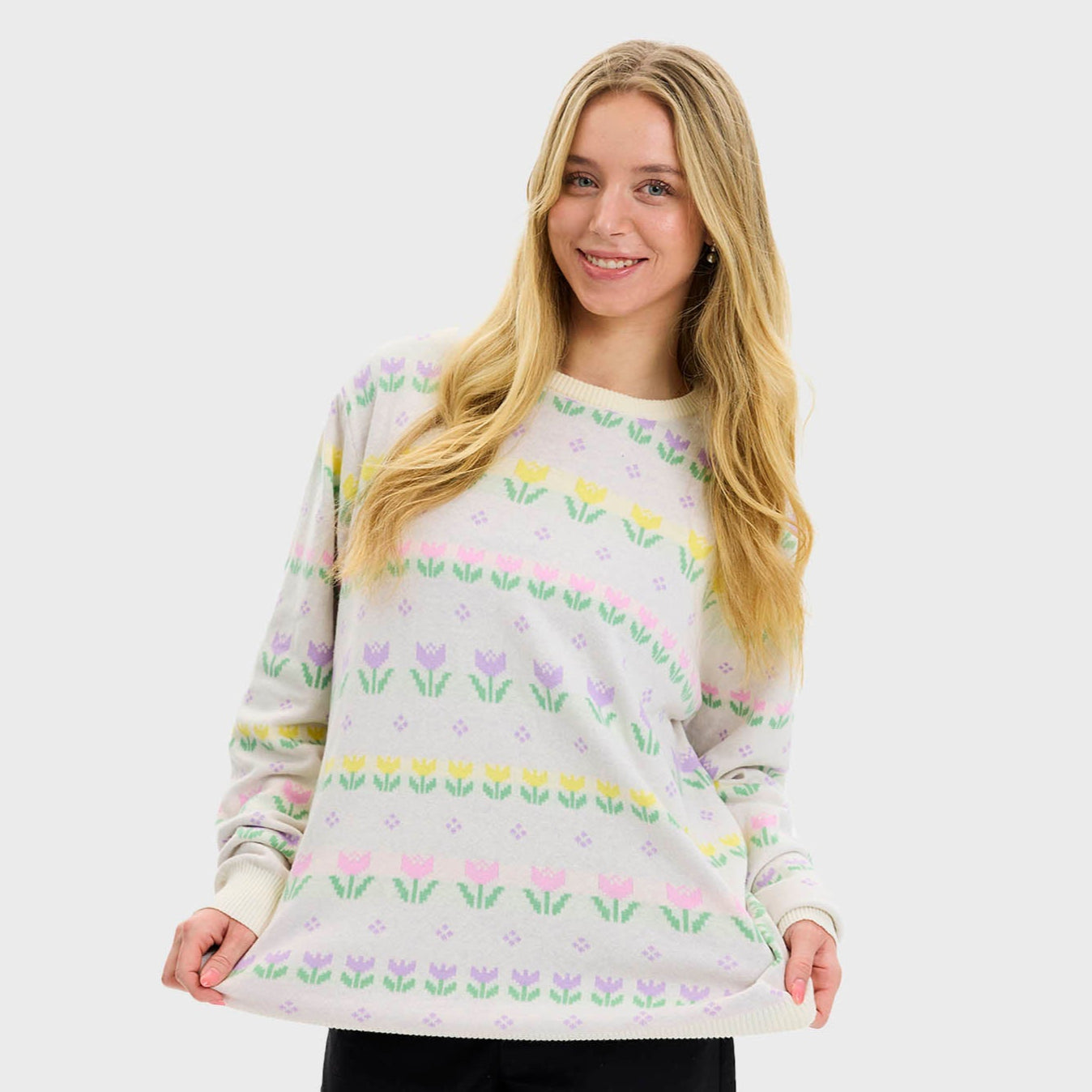Osterpullover mit Narzissenmotiv - Damen